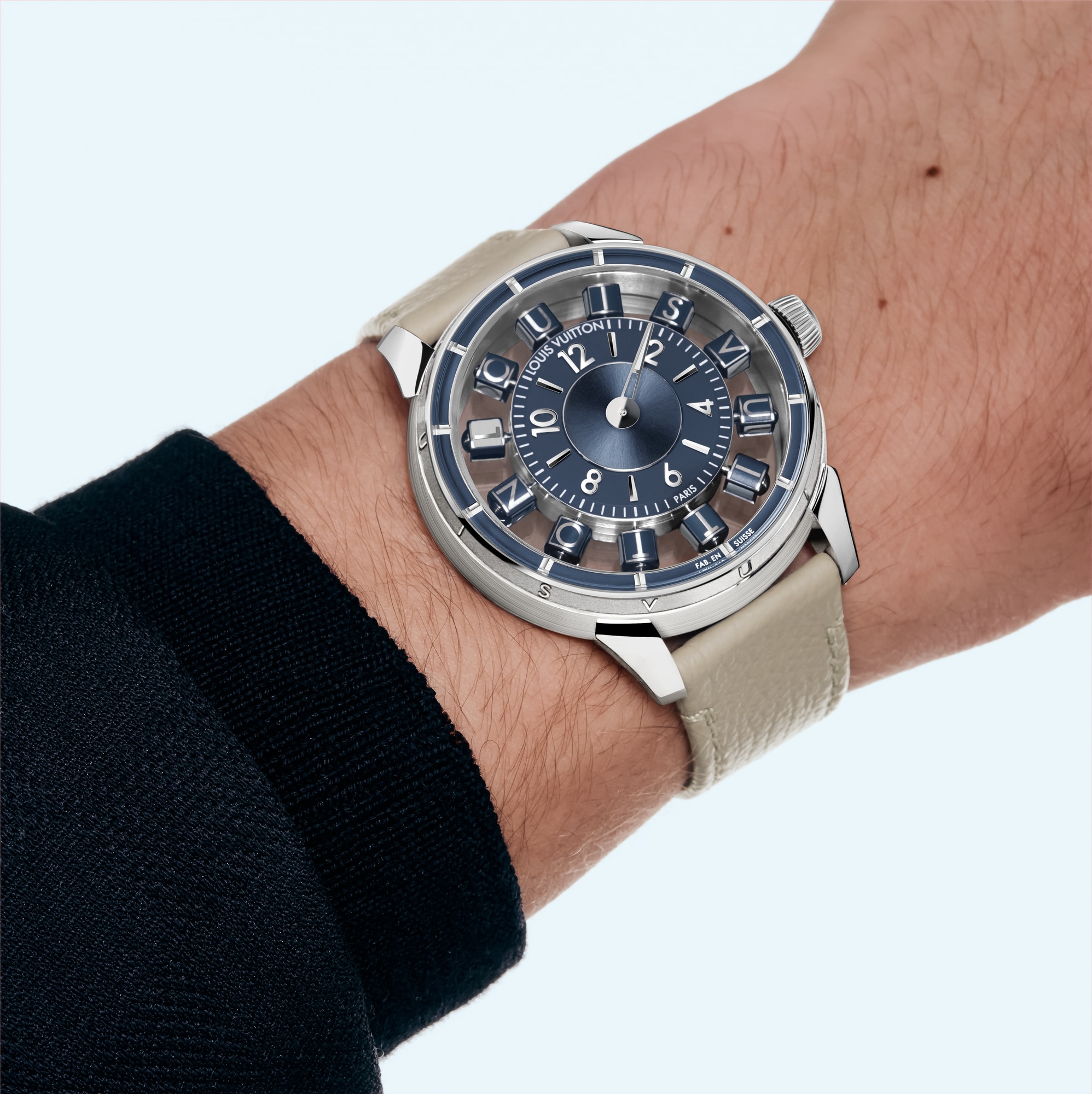 Reloj automático Tambour Taiko Spin Time Air de 42,5 mm en oro blanco  Relojería Todos los relojes } | LOUIS VUITTON (Zoom de producto)