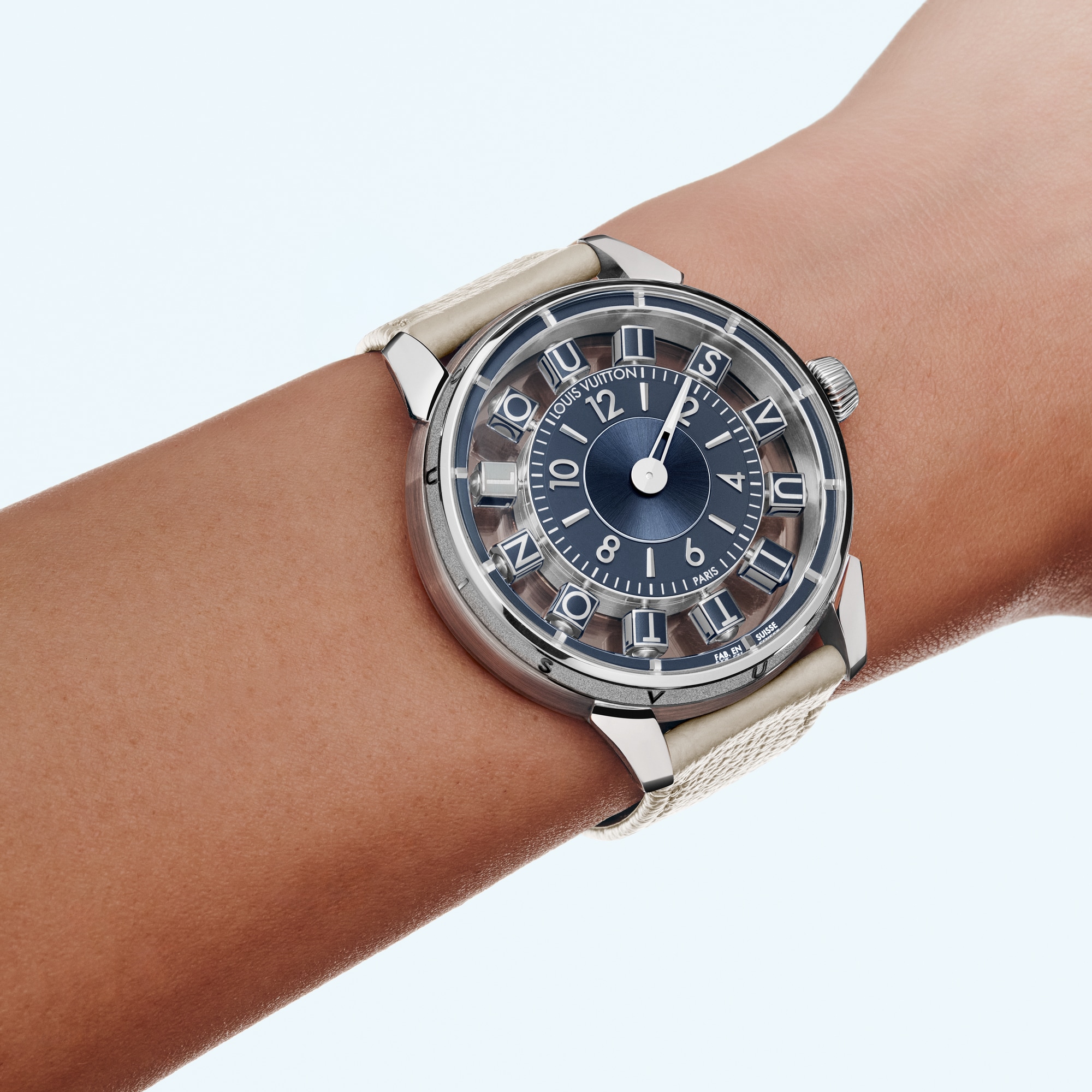 Reloj automático Tambour Taiko Spin Time Air de 42,5 mm en oro blanco  Relojería Todos los relojes } | LOUIS VUITTON (Zoom de producto)