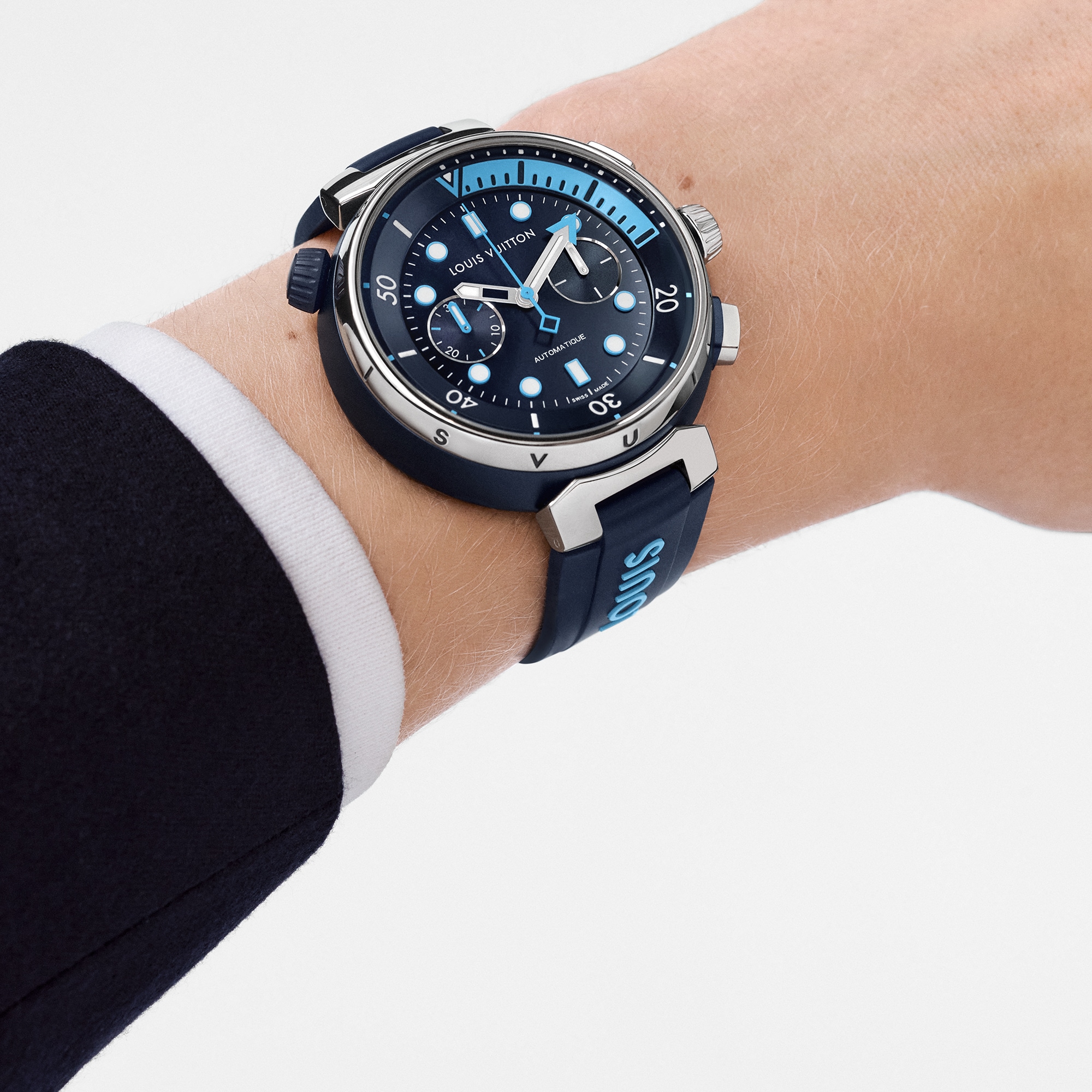 Reloj cronógrafo Tambour Street Diver, automático, 46 mm, acero  Relojería Todos los relojes } | LOUIS VUITTON (Zoom de producto)