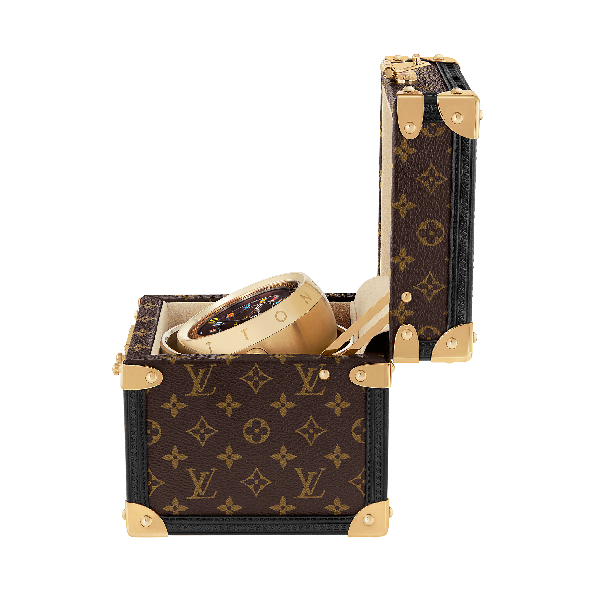 Reloj de mesa Trunk, cuarzo, 80 mm, acero, Monogram  Relojería Todos los relojes } | LOUIS VUITTON (Zoom de producto)