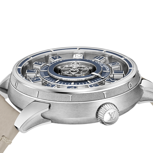 Reloj Tambour Spin Time Air Flying Tourbillon, automático, 42,5 mm, oro blanco Relojería Todos los relojes } | LOUIS VUITTON (Zoom de producto)