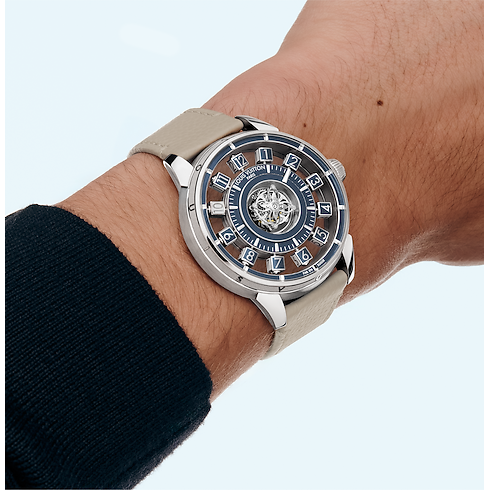 Reloj Tambour Spin Time Air Flying Tourbillon, automático, 42,5 mm, oro blanco Relojería Todos los relojes } | LOUIS VUITTON (Zoom de producto)