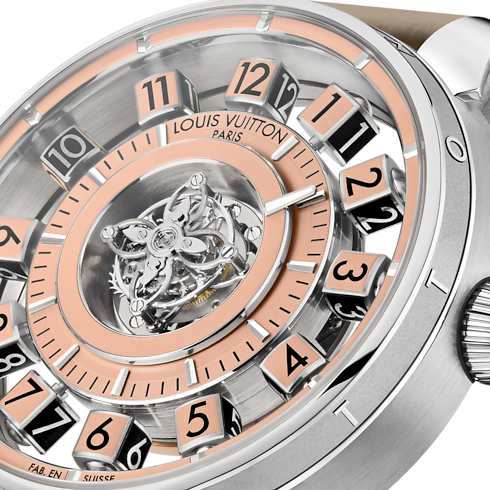 Reloj Tambour Spin Time Air Flying Tourbillon, automático, 42,5 mm, platino Relojería Todos los relojes } | LOUIS VUITTON (Zoom de producto)