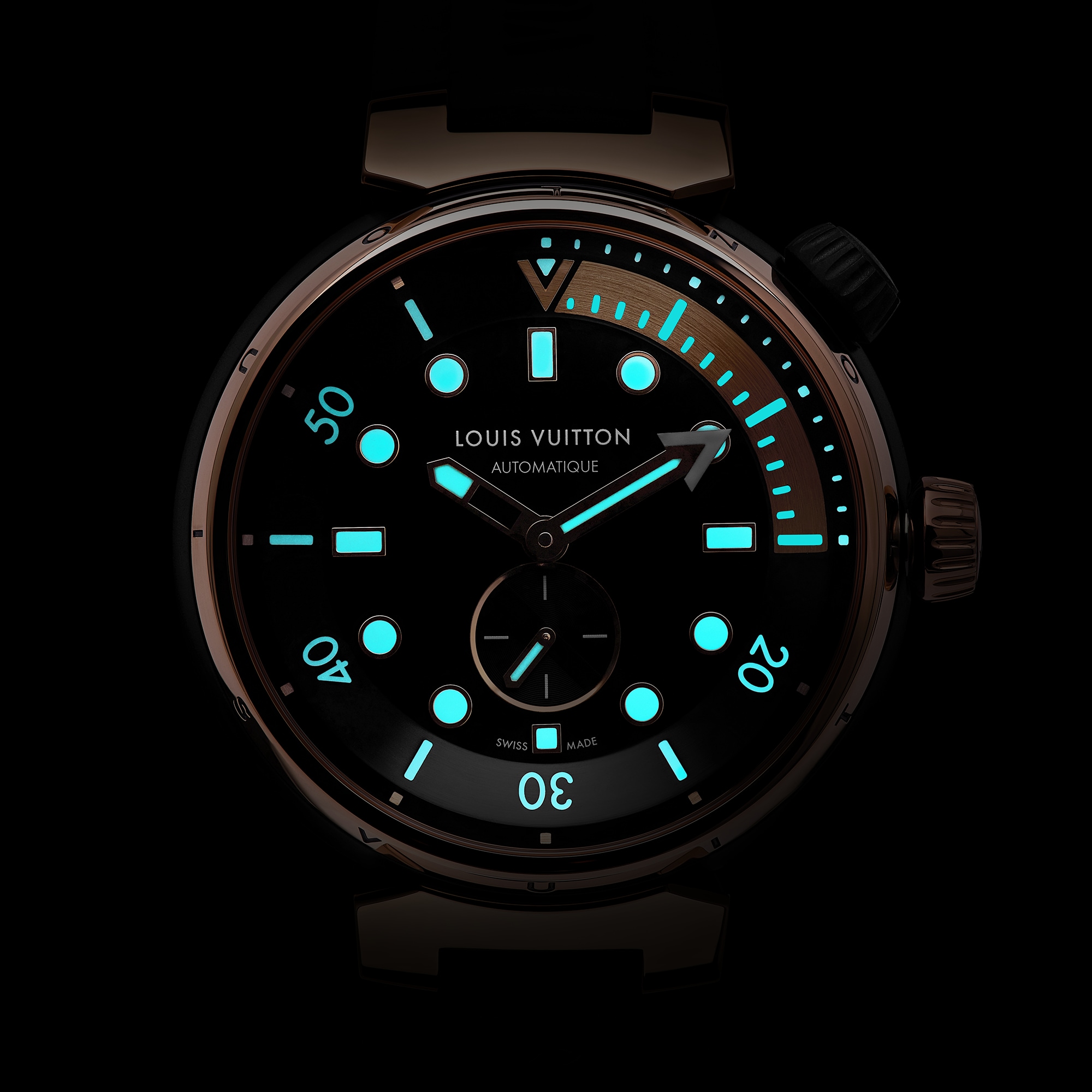 Reloj Tambour Street Diver, automático, 44 mm, acero y oro rosa  Relojería Todos los relojes } | LOUIS VUITTON (Zoom de producto)