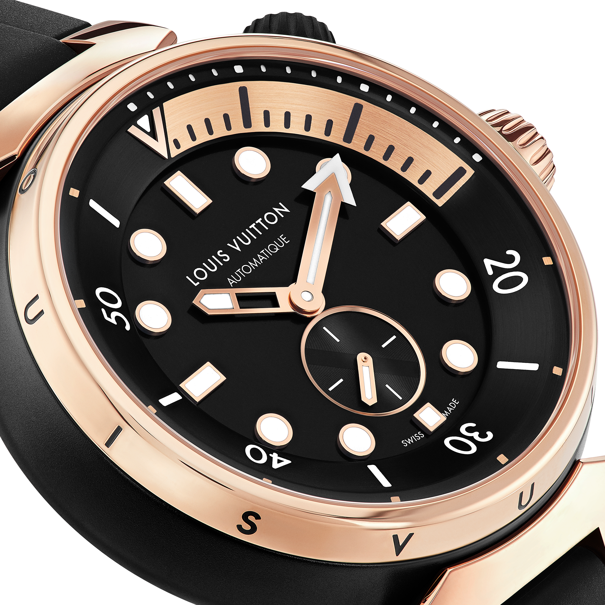 Reloj Tambour Street Diver, automático, 44 mm, acero y oro rosa  Relojería Todos los relojes } | LOUIS VUITTON (Zoom de producto)