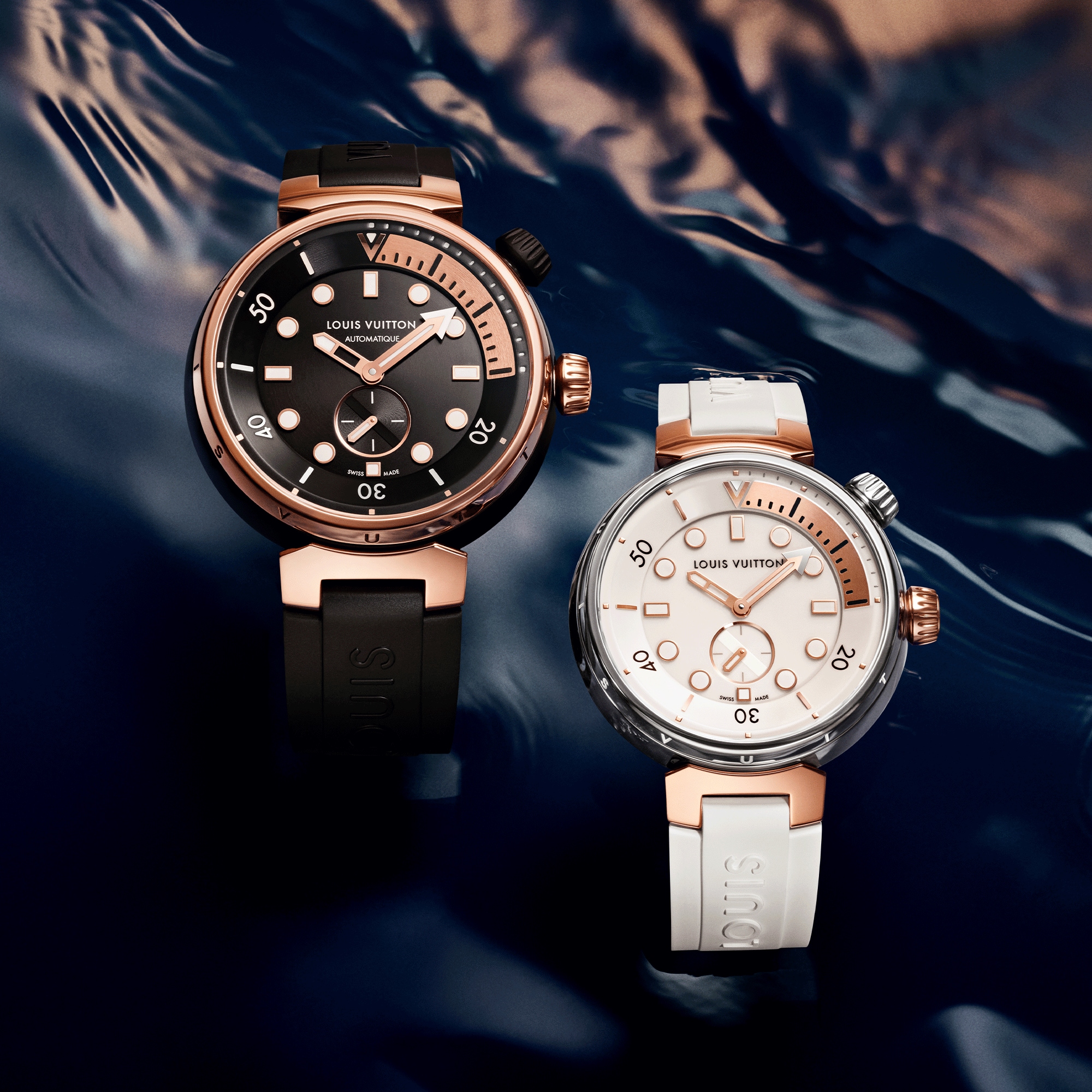 Reloj Tambour Street Diver, automático, 44 mm, acero y oro rosa  Relojería Todos los relojes } | LOUIS VUITTON (Zoom de producto)