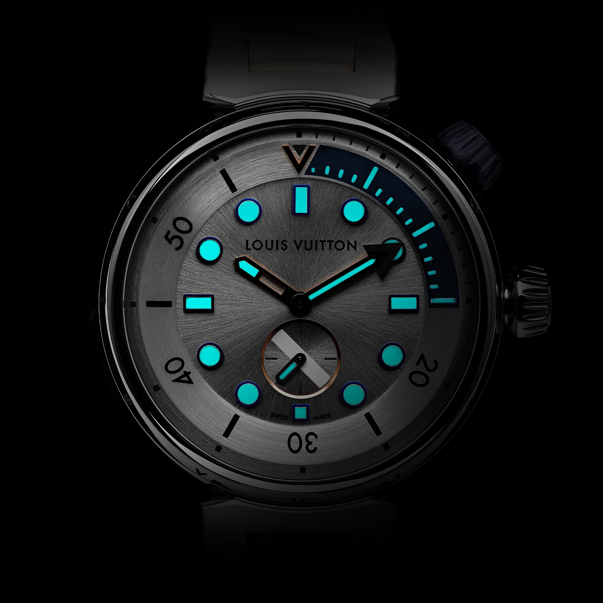 Reloj Tambour Street Diver, cuarzo, 39,5 mm, acero  Relojería Todos los relojes } | LOUIS VUITTON (Zoom de producto)