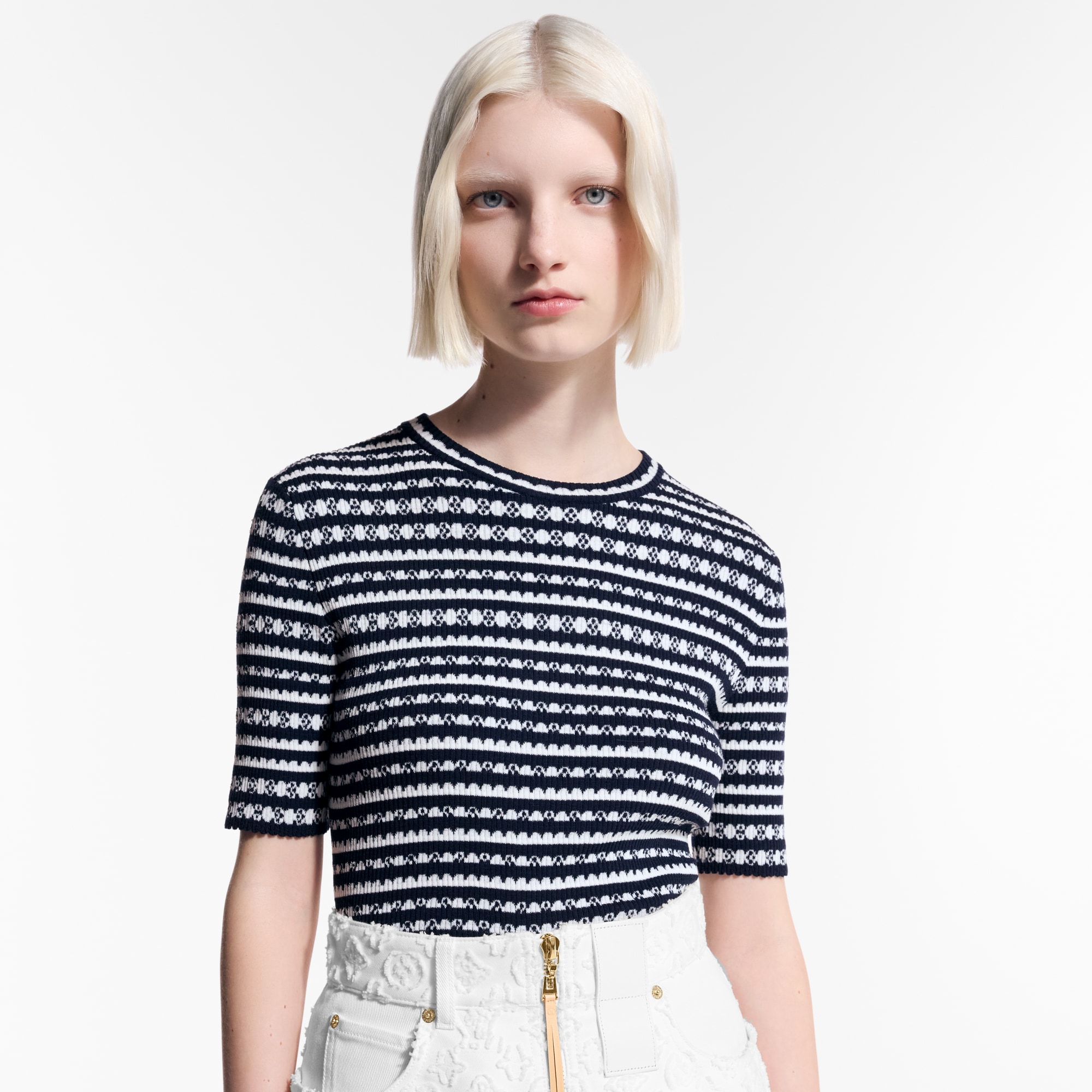 Top de punto con detalles festoneados y rayas  Mujer Prêt-à-Porter Tops | LOUIS VUITTON (Zoom de producto)