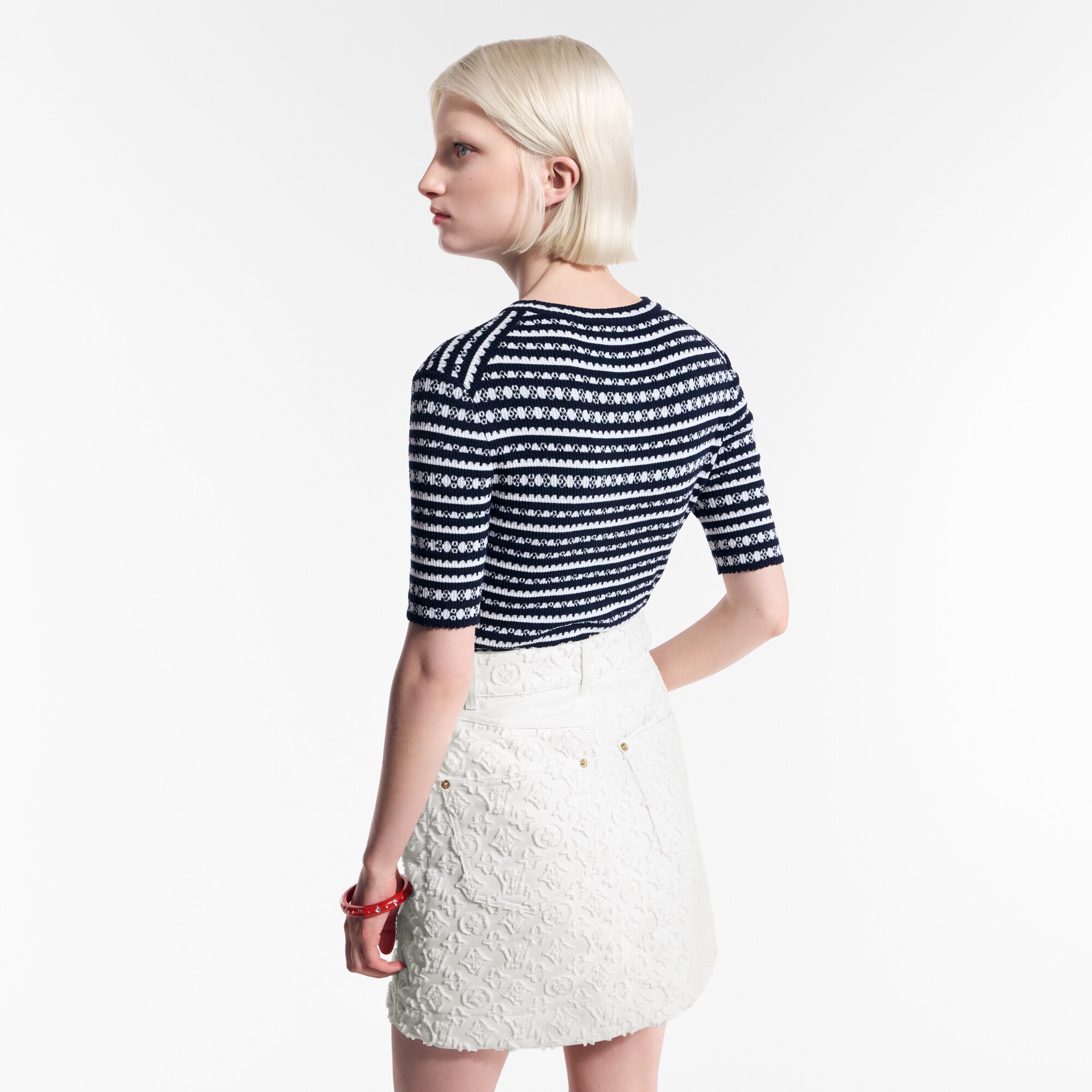 Top de punto con detalles festoneados y rayas  Mujer Prêt-à-Porter Tops | LOUIS VUITTON (Zoom de producto)