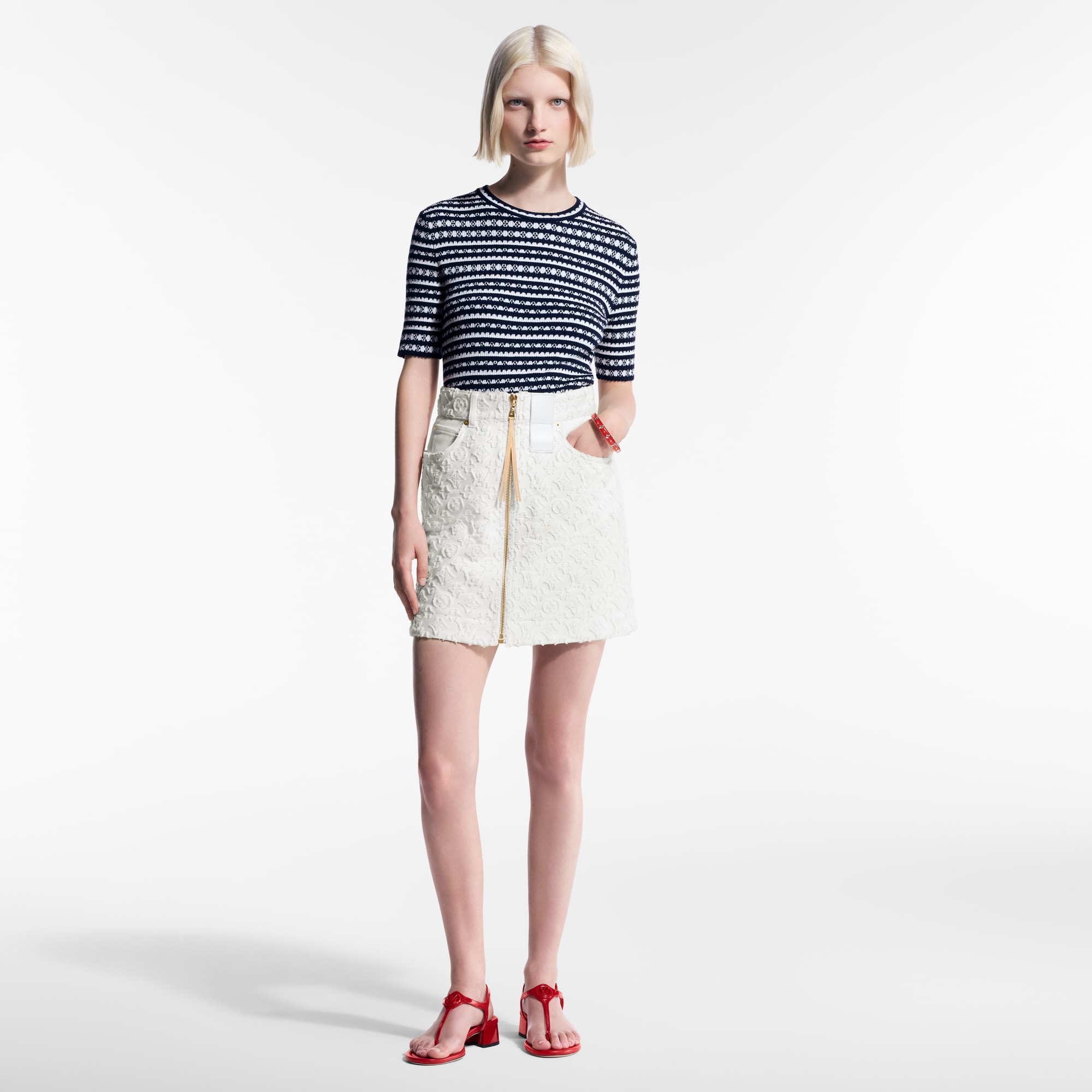 Top de punto con detalles festoneados y rayas  Mujer Prêt-à-Porter Tops | LOUIS VUITTON (Zoom de producto)