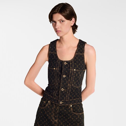 Top vaquero Monogram con botones Mujer Prêt-à-Porter Tops | LOUIS VUITTON (Zoom de producto)