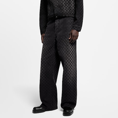 Vaqueros Damier flocados de pernera ancha Hombre Prêt-à-Porter Denim | LOUIS VUITTON (Zoom de producto)