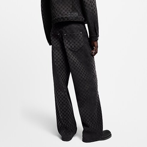Vaqueros Damier flocados de pernera ancha Hombre Prêt-à-Porter Denim | LOUIS VUITTON (Zoom de producto)