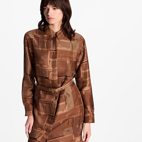 Vestido camisero con estampado de baúles Mujer Prêt-à-Porter Vestidos | LOUIS VUITTON (Zoom de producto)