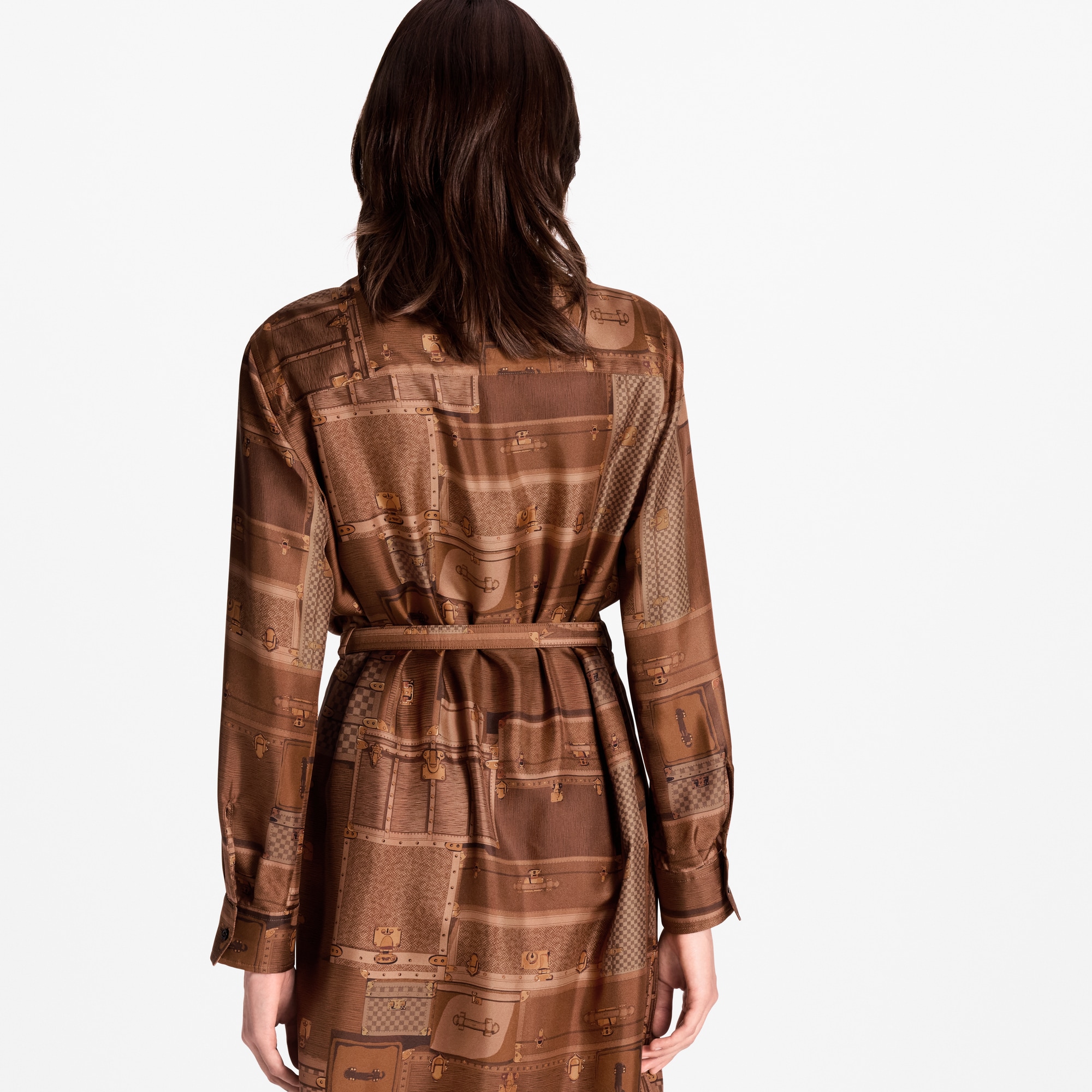 Vestido camisero con estampado de baúles  Mujer Prêt-à-Porter Vestidos | LOUIS VUITTON (Zoom de producto)