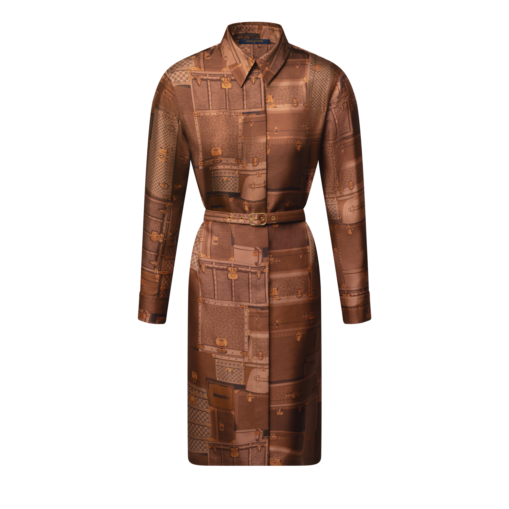 Vestido camisero con estampado de baúles  Mujer Prêt-à-Porter Vestidos | LOUIS VUITTON (Zoom de producto)