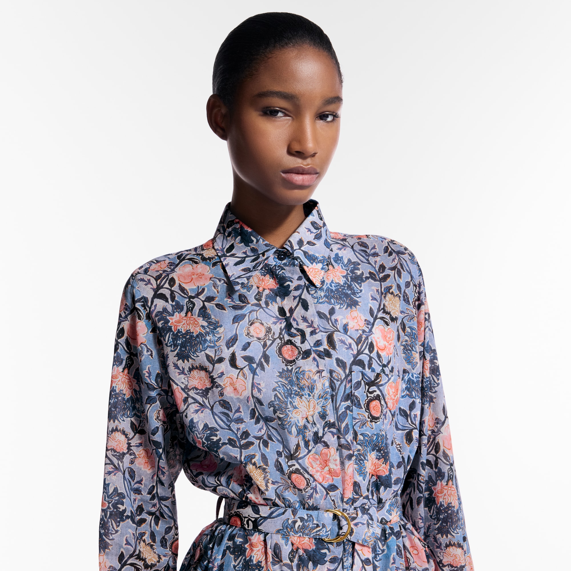 Vestido camisero con motivo floral  Mujer Prêt-à-Porter Vestidos | LOUIS VUITTON (Zoom de producto)
