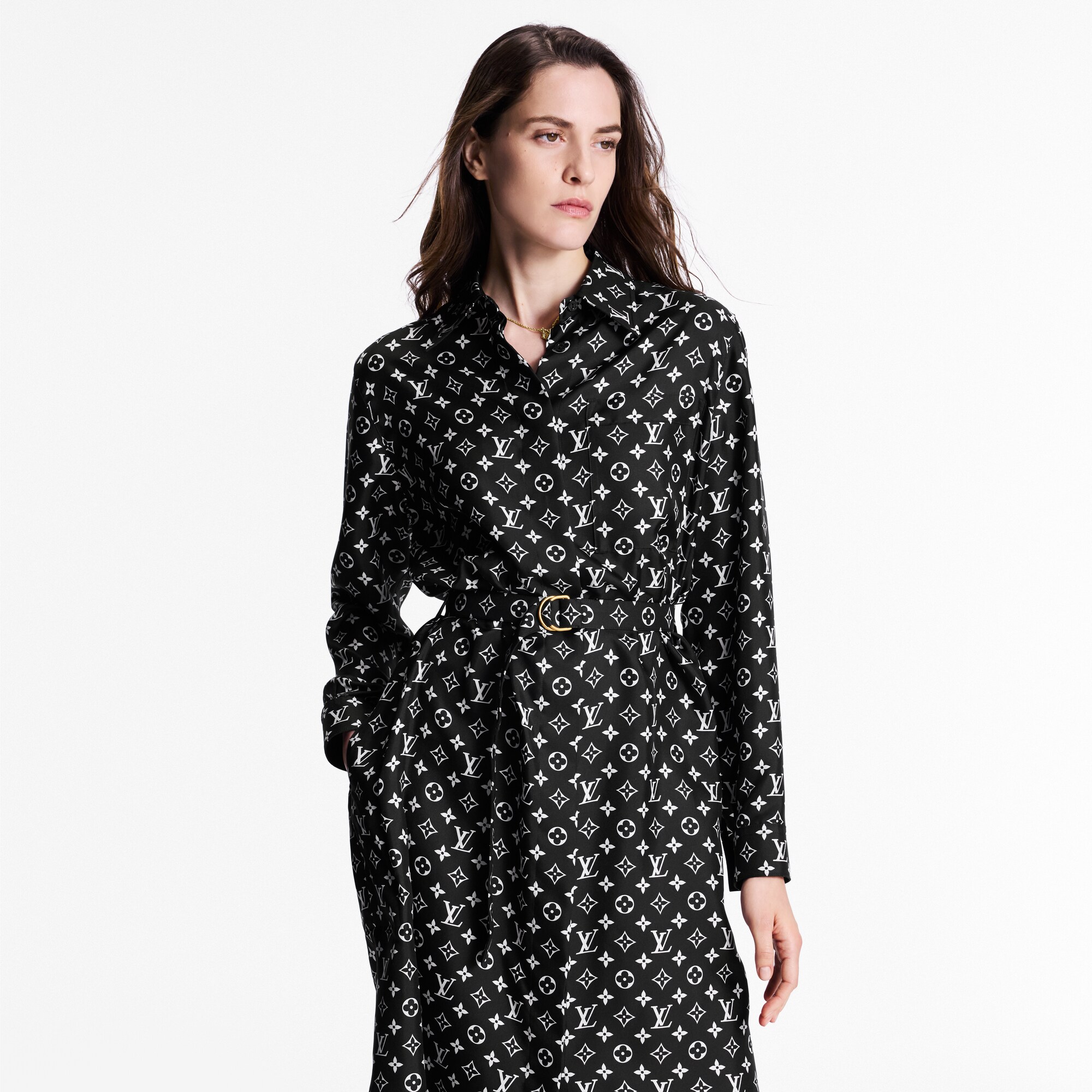 Vestido camisero de seda Monogram  Mujer Prêt-à-Porter Vestidos | LOUIS VUITTON (Zoom de producto)