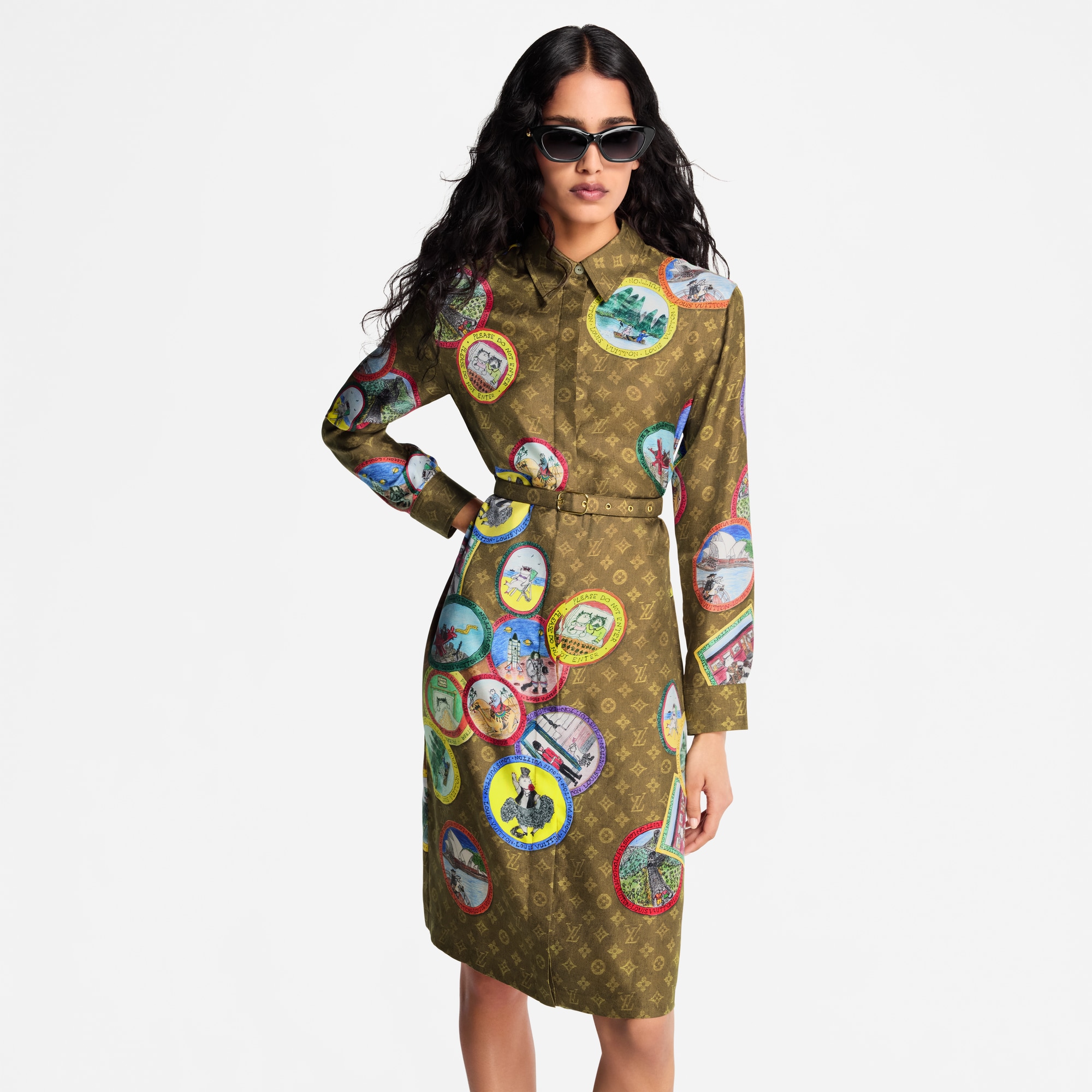 Vestido camisero Monogram con sellos de gatos  Mujer Prêt-à-Porter Vestidos | LOUIS VUITTON (Zoom de producto)