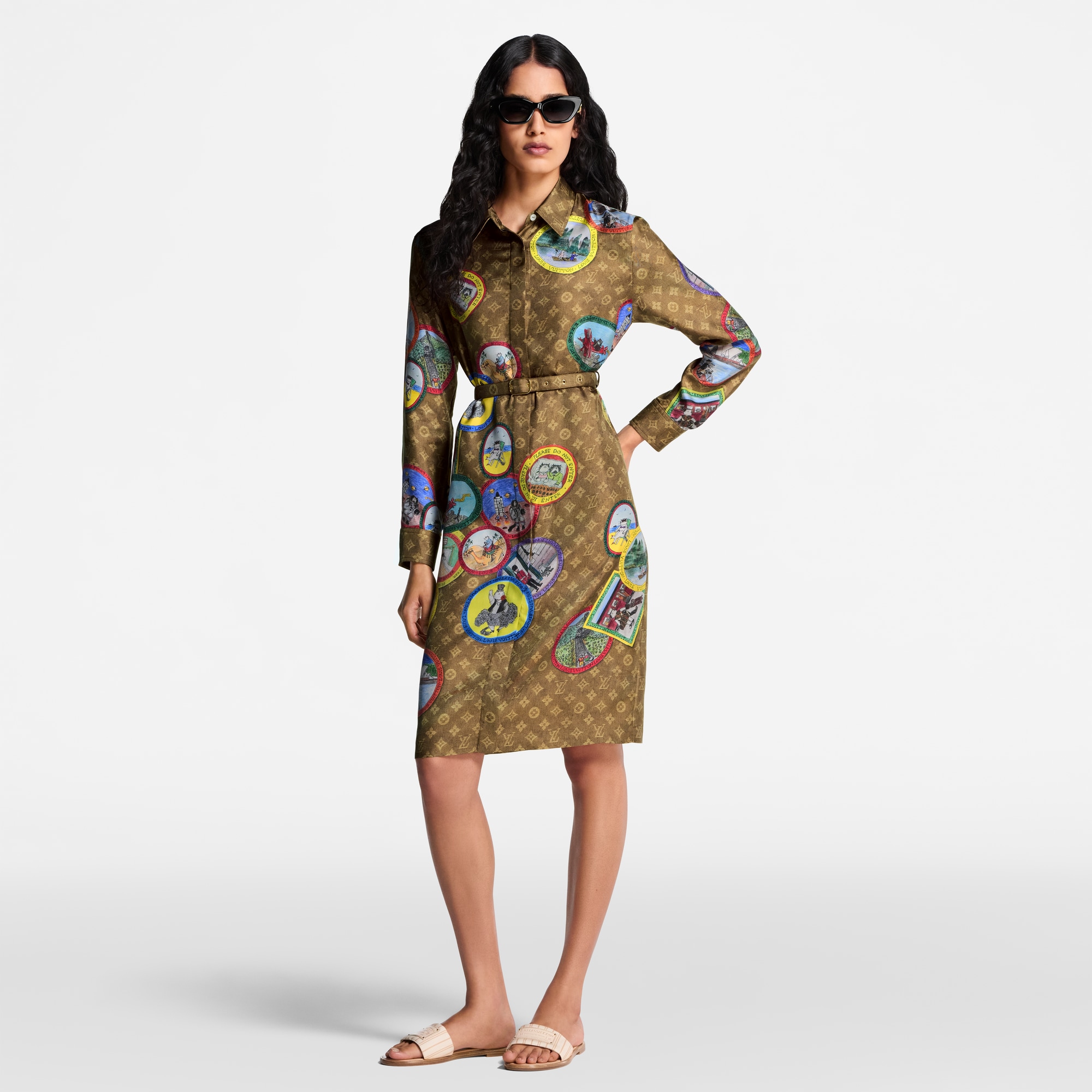 Vestido camisero Monogram con sellos de gatos  Mujer Prêt-à-Porter Vestidos | LOUIS VUITTON (Zoom de producto)