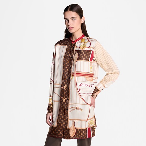 Vestido de seda con estampado de fular Mujer Prêt-à-Porter Vestidos | LOUIS VUITTON (Zoom de producto)