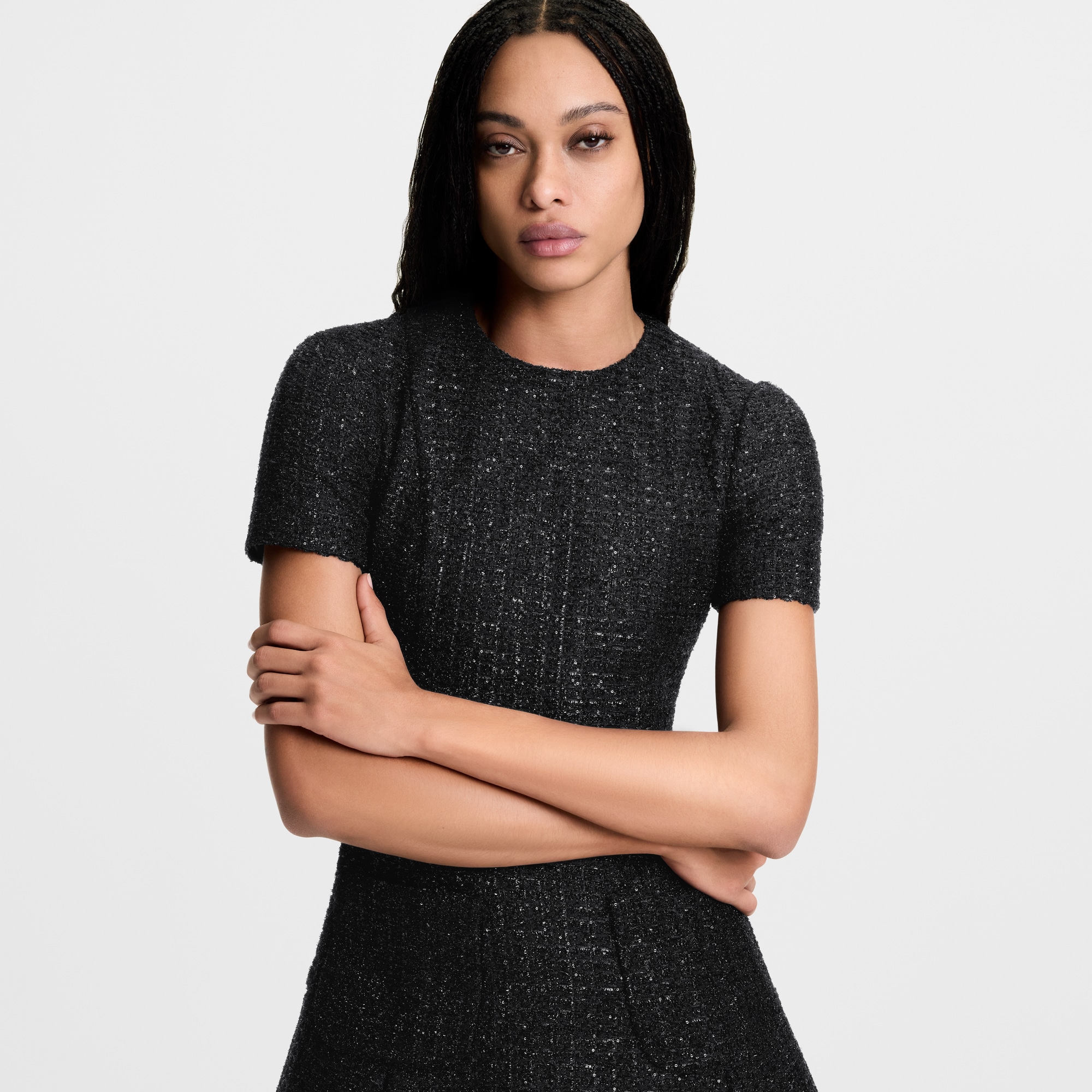 Vestido plisado en tweed de lúrex  Mujer Prêt-à-Porter Vestidos | LOUIS VUITTON (Zoom de producto)