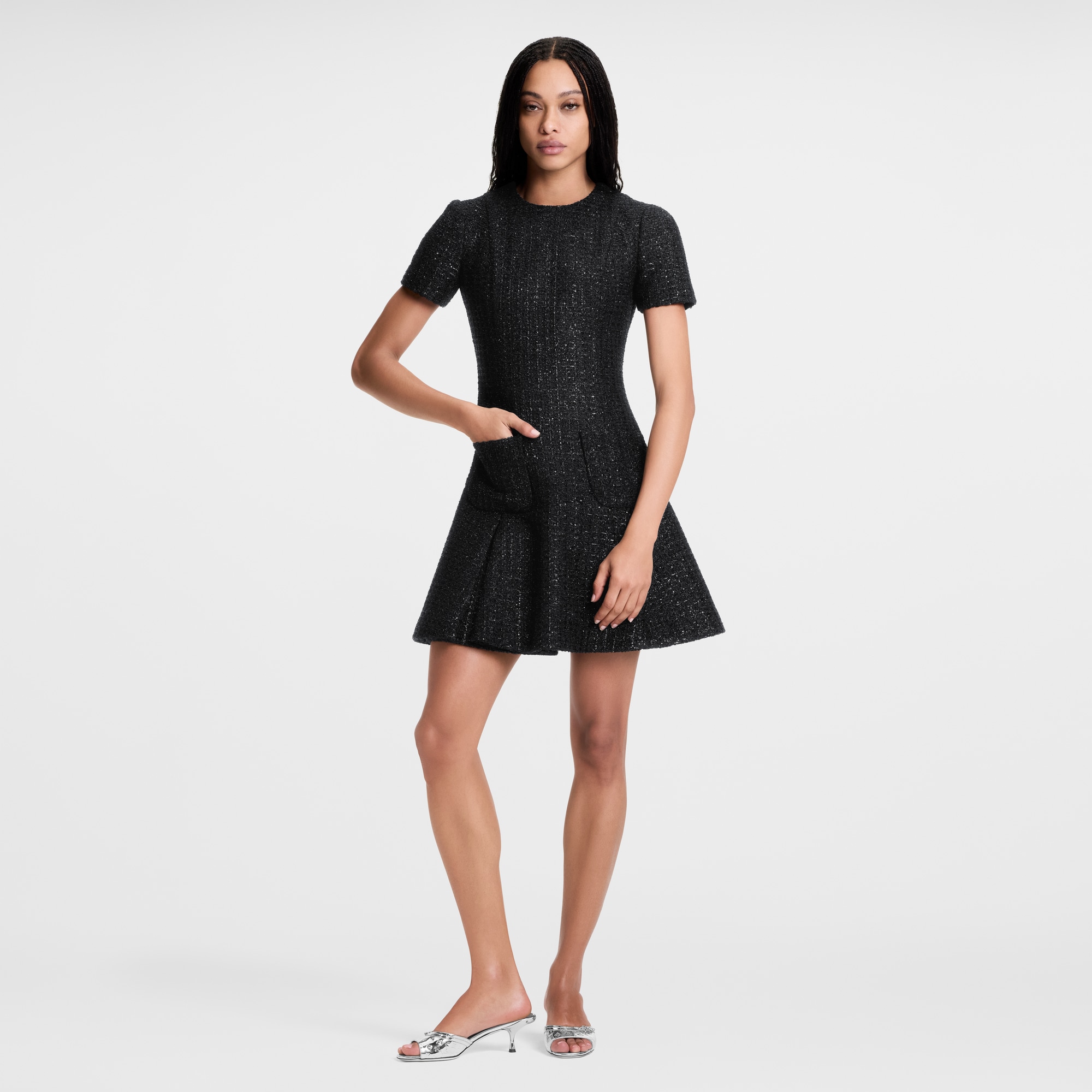 Vestido plisado en tweed de lúrex  Mujer Prêt-à-Porter Vestidos | LOUIS VUITTON (Zoom de producto)